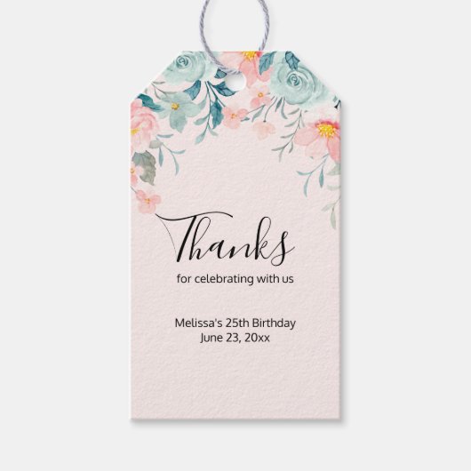 Étiquettes-cadeau Merci à la frontière rose et verte (Devant)