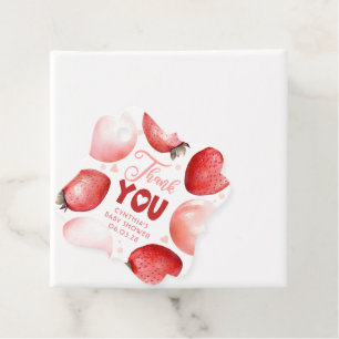 Étiquettes Cadeau Merci aux fraises rouge et rose
