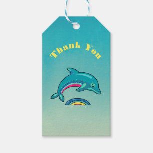 Étiquettes-cadeau Merci avec du marsouin à sauter heureux
