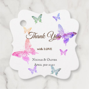 Étiquettes Cadeau Merci avec l'amour Papillons colorés Grand Clo