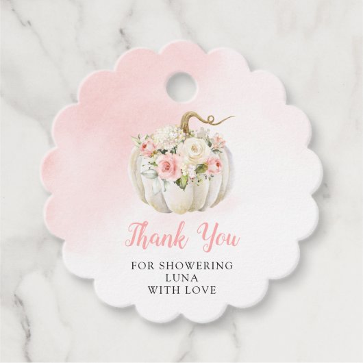 Étiquettes Cadeau Merci Baby shower Citrouille rose rond (Devant)