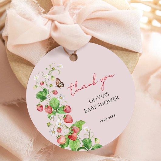 Étiquettes Cadeau Merci Baby shower fraise