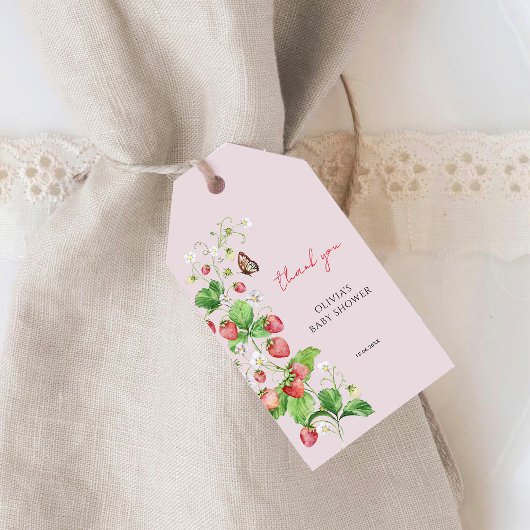 Étiquettes-cadeau Merci Baby shower fraise