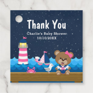 Étiquettes Cadeau Merci Baby shower rose pour fille nautique