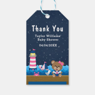 Étiquettes-cadeau Merci Baby shower rose pour fille nautique