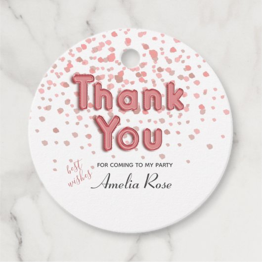 Étiquettes Cadeau Merci Ballotte Texte Confetti rose (Devant)