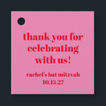 Étiquettes Cadeau Merci Bat mitzvah moderne en rose personnalisé<br><div class="desc">Typographie en gras personnalisé Bright Rose et rouge Bat mitzvah moderne Merci Favoriser les étiquettes</div>