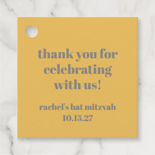 Étiquettes Cadeau Merci Bat mitzvah personnalisé gris jaune gras gra