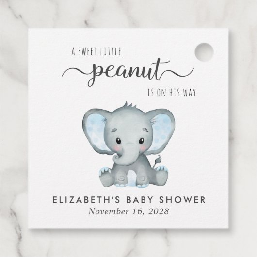 Étiquettes Cadeau Merci bébé éléphant garçon douche (Dos)