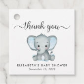 Étiquettes Cadeau Merci bébé éléphant garçon douche (Devant)