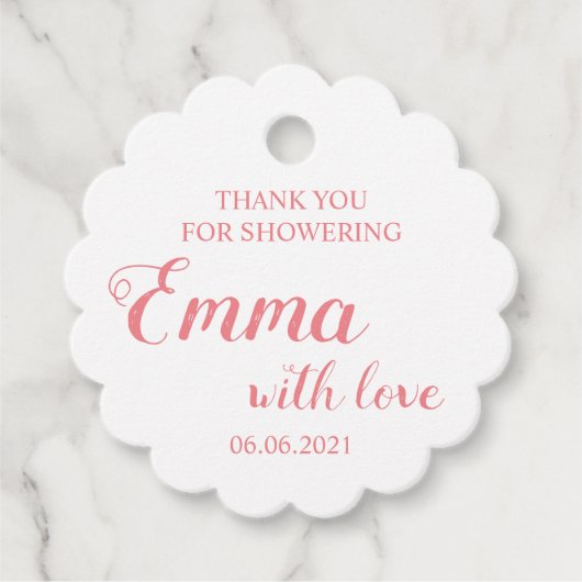Étiquettes Cadeau Merci Bébé Fille Pour Baby shower De Douche (Devant)