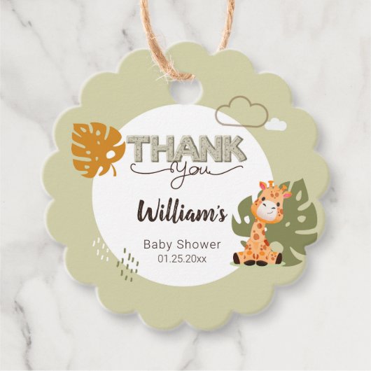 Étiquettes Cadeau Merci bébé Giraffe, Baby shower Invitation (Devant)