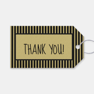 Étiquettes-cadeau Merci : Black/Gold Simple Stripes Motif