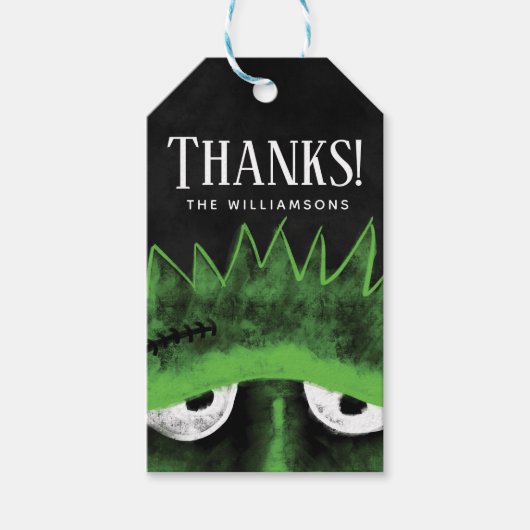 Étiquettes-cadeau Merci | Black & Green Frankenstein Halloween (Devant)