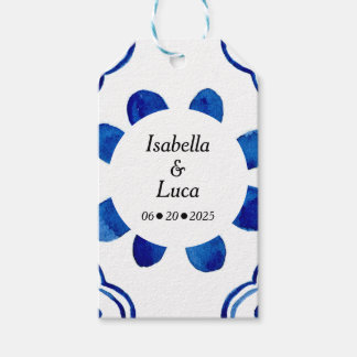 Étiquettes-cadeau Merci Bleu Bleu Floral Carrelage