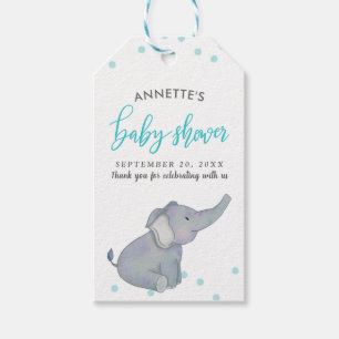 Étiquettes-cadeau Merci bleu de baby shower de confettis d'éléphan