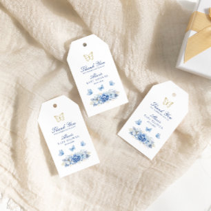 Étiquettes-cadeau Merci bleu papillon Baby shower garçon