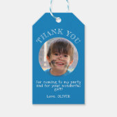 Étiquettes-cadeau Merci bleu photo d'anniversaire du garçon (Devant)