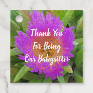 Étiquettes Cadeau Merci Bright Purple Flower Photo Babysitter