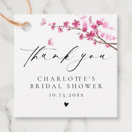 Étiquettes Cadeau Merci Cerisier Fleur Rose Papillon (Devant)