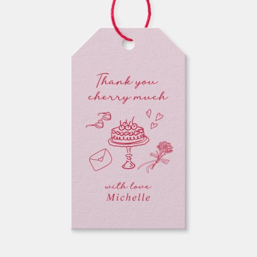 Étiquettes-cadeau Merci Cherry beaucoup rose (Devant)