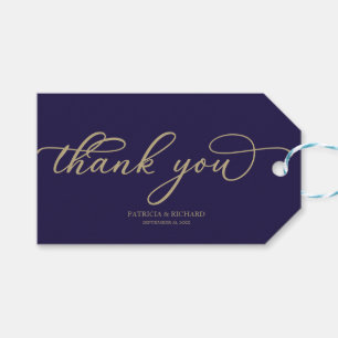 Étiquettes-cadeau Merci - Chic Or Script Marine Bleu Mariage