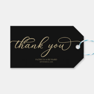 Étiquettes-cadeau Merci - Chic or script noir mariage
