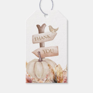 Étiquettes-cadeau Merci Citrouille blanc Boho Fall
