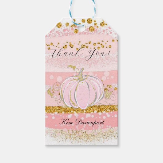 Étiquettes-cadeau Merci Citrouille Parties scintillant rose fille Ba (Devant)