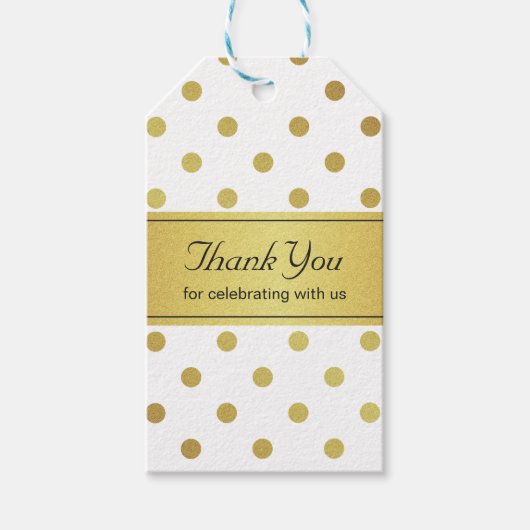 Étiquettes-cadeau Merci Classy Blanc et or Parties scintillant Pois (Devant)
