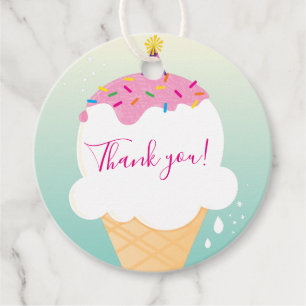 Étiquettes Cadeau MERCI crème glacée cône arroser couleurs menthe