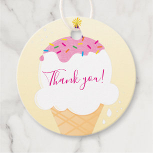 Étiquettes Cadeau MERCI crème glacée cône saupoudrer couleurs jaune