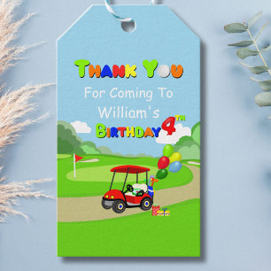 Étiquettes-cadeau Merci Cute 4e anniversaire Red Golf Cart Boy's