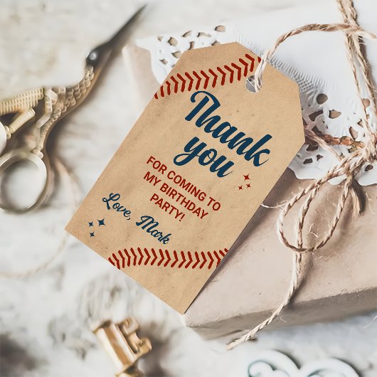 Étiquettes-cadeau Merci d'anniversaire de baseball vintage
