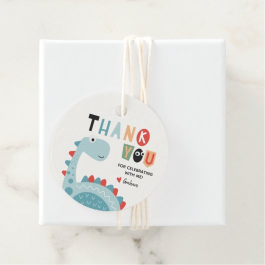 Étiquettes Cadeau Merci d'anniversaire de Dinosaur (En situation)