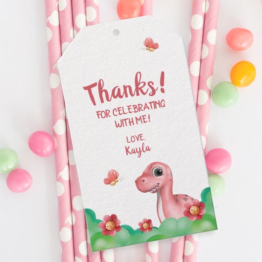Étiquettes-cadeau Merci d'anniversaire de Dinosaure pour fille