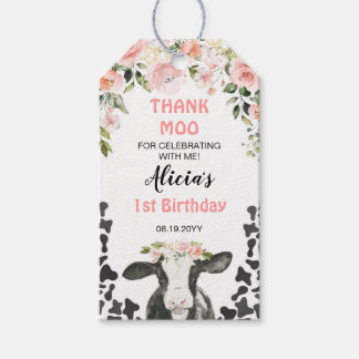 Étiquettes-cadeau Merci d'anniversaire de la vache Moo