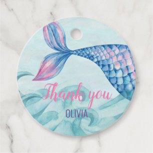 Étiquettes Cadeau Merci d'anniversaire de l'aquarelle de sirène
