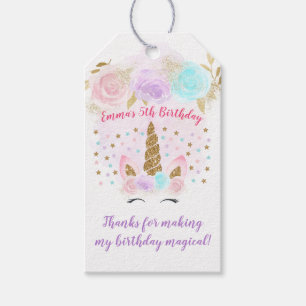 Étiquettes-cadeau Merci d'anniversaire de l'Unicorne rose et or