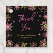 Étiquettes Cadeau Merci d'anniversaire des flocons d'or et de neige  (Devant)