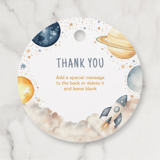Étiquettes Cadeau Merci d'anniversaire du garçon spatial (Dos)