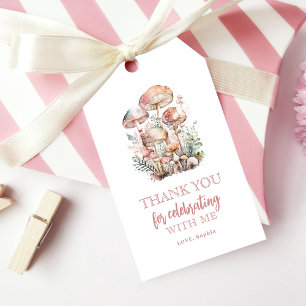 Étiquettes-cadeau Merci d'anniversaire rose pâle des champignons des