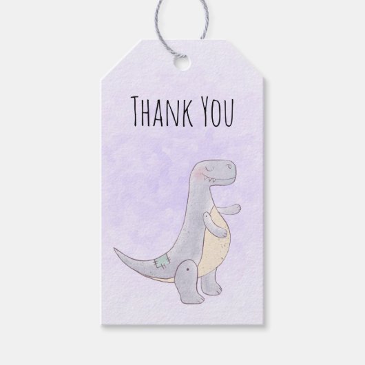 Étiquettes-cadeau Merci d'aquarelle de Dinosaure gris mou (Devant)