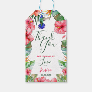 Étiquettes-cadeau Merci d'aquarelle florale hawaïenne