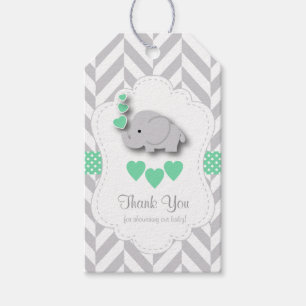 Étiquettes-cadeau Merci d'Baby shower gris vert et blanc