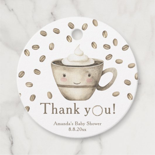 Étiquettes Cadeau Merci de Baby shower à café (Devant)
