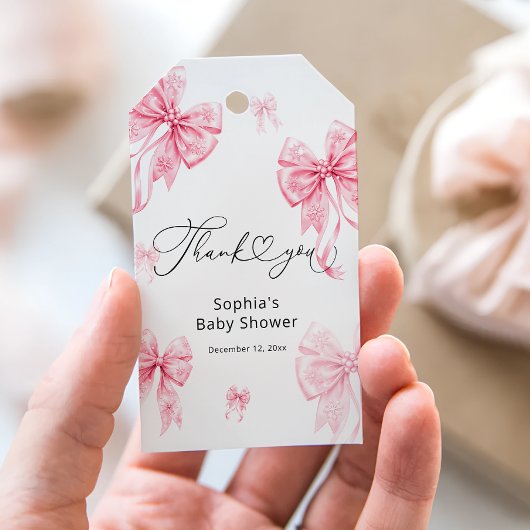 Étiquettes-cadeau Merci de Baby shower à cou rose froid