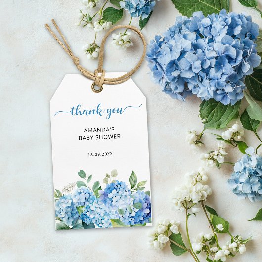 Étiquettes-cadeau Merci de Baby shower Blue Hydrangea