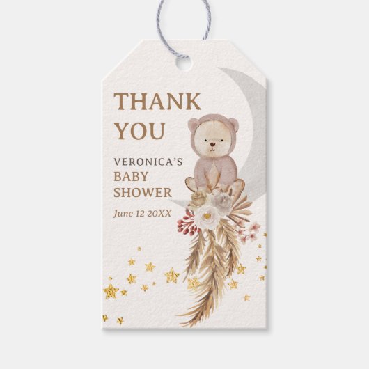 Étiquettes-cadeau Merci de Baby shower Boho Bear Moon (Devant)
