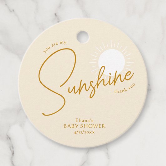 Étiquettes Cadeau Merci de Baby shower Boho Sunshine (Devant)